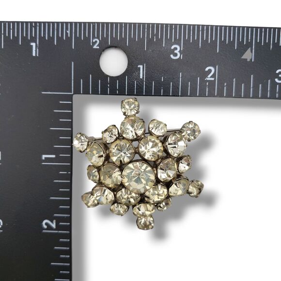 Prong Set Rhinestone Cluster Dome Silver Tone Brooch Pin Vtg Mid Century Glam - Picture 7 of 10